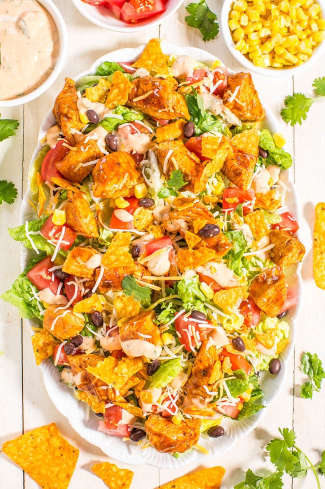 The Ultimate Loaded Chicken Taco Salad with Zesty Lime Dressing
